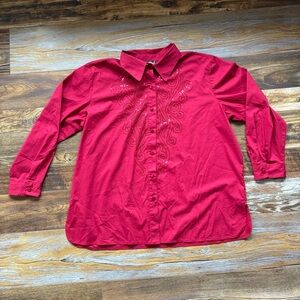 Bob Mackie Wearable Art Red Button Down Sequin Western Top Size XL